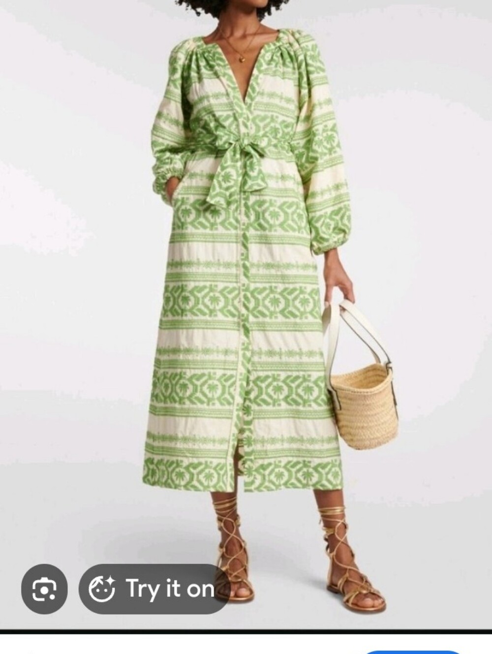 JOHANNA ORTIZ SZ 4  RIMARIMA TEXTURED VOILE PALM TUNIC MAXI DRESS RTL  $665
